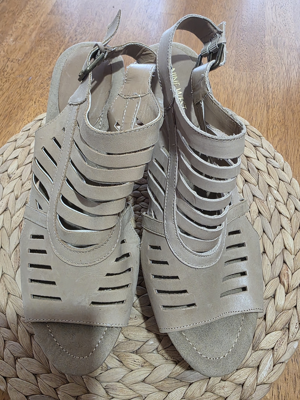 Nine West Strappy Cutout Women's Wedge Heels in Beige